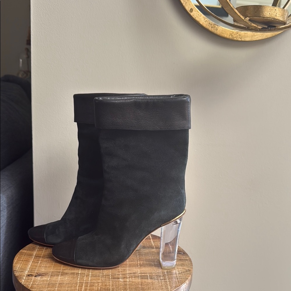 Chloe Black Heeled Boots with Transparent Heel